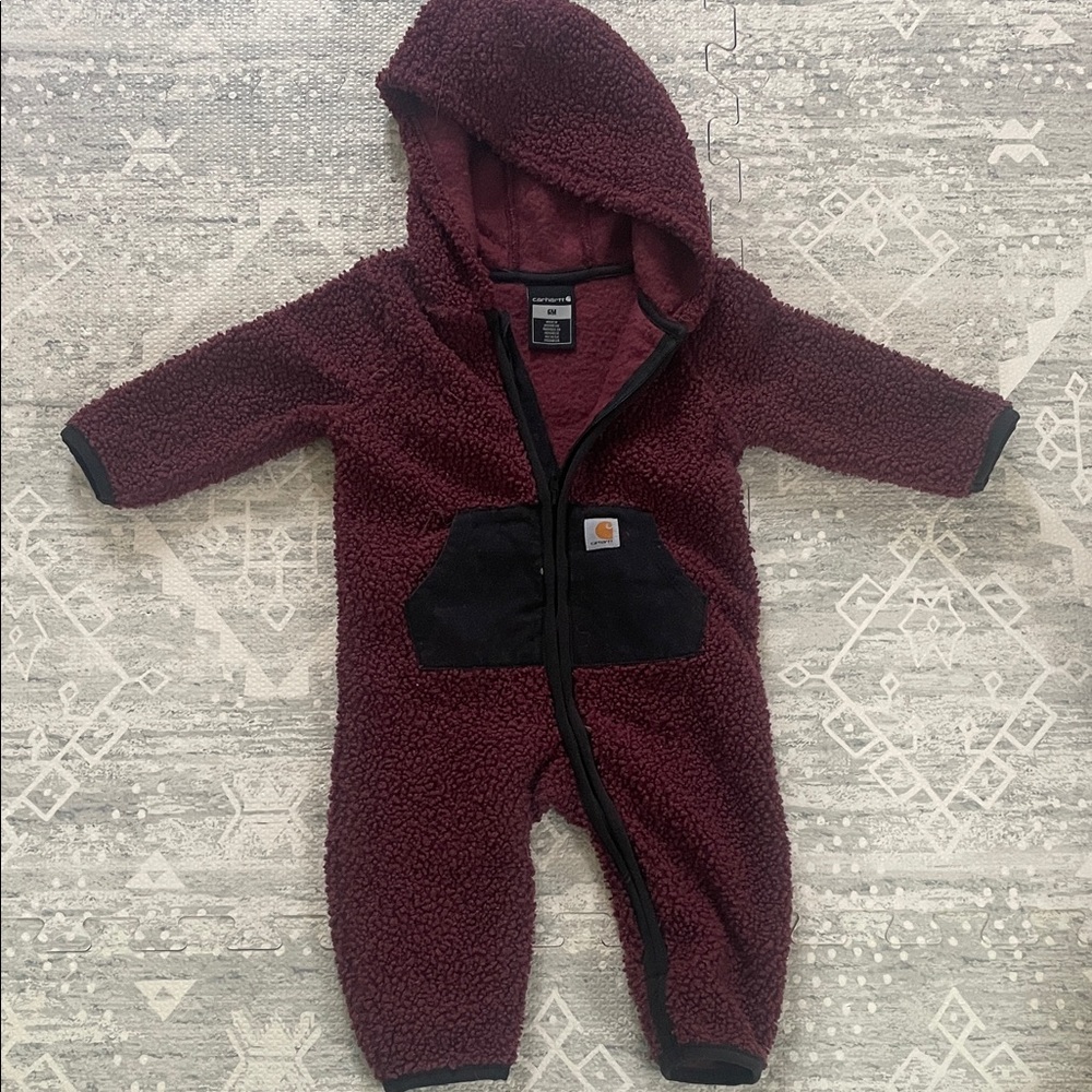 Carhartt Cozy Maroon Hooded Kids One Piece 6 months